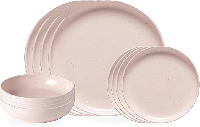 Casafina Ceramic Stoneware 18-Piece Place Setting Service for 6 with Pasta Bowls - Pacifica Collection, Marshmallow Pink | Microwave & Dishwasher Safe Dinnerware Set | Restaurant Quality Tableware