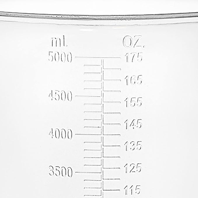 5 Liter Measuring Pitcher 3-Pack | 1.3 Gallon Shatterproof Plastic Large Graduated Mixing Pitchers, 1 to 2 Gallons (5L, 5000ml)