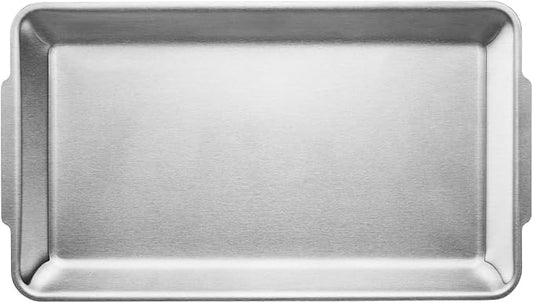 SUS304 Stainless Steel Serving Platters, Rectangle Metal Dinner Plate with Handles, Decorative Tray, Lightweight, Cheese Board, Oven Safe (10.43 x 5.91 inches)