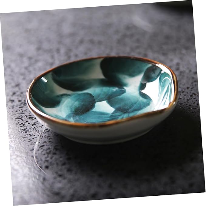 ABOOFAN 2pcs Handpainted Ceramic Snack Sauce Tray Japanese Style Tableware Unique Serving Dish for Appetizers Dipping Sauces and Boys and Girls Meals Retro Design Individual Patterns