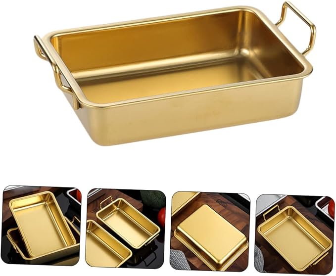 OUNONA Stainless Steel Food Serving Tray Handles Flat Bottom Silver Easy to Clean Kitchenware