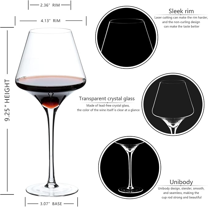 BACLIFE Red Wine Glasses Set of 4 – 20 oz Premium Crystal Wine Glass With Long Stem – Hand Blown Large Burgundy Wine Glasses – Unique Gift for Wedding, Anniversary, Christmas