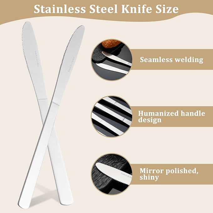 72 PCS Dinner Knifes Set - Windsor Stainless Steel Table Knives 8.7 Inch with Dishwasher Safe Butter Knives,Metal Butter Knofe,Dinner Knife Silverware for Home,Kitchen or Restaurant