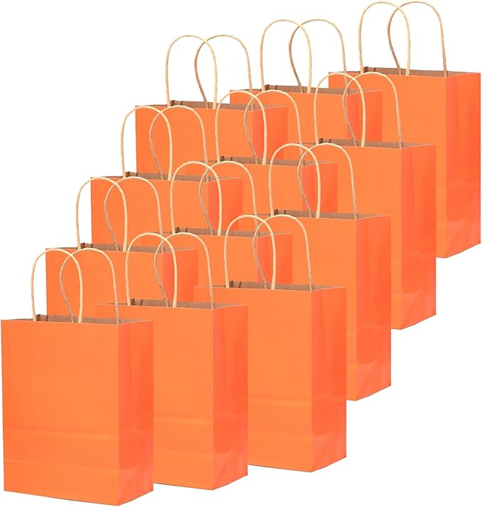 qiqee 100PCS Gift Bag with Handles Bulk Kraft Orange Paper Bags Assorted Sizes (33-Large, 33-Medium, 34-Small)