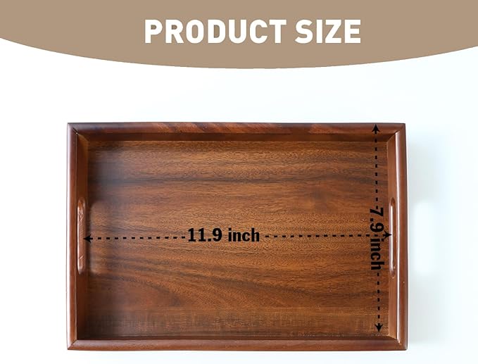Premium Durable Rectangular Wooden Tray with Handle Set of 3(12", 14", 16")-100% Natural Walnut Wood Serving Platter for Coffee Table-Great Ottoman Tray Home Decor Plates for Breakfast & Dining