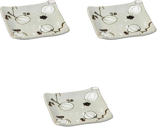 Set of 3, Yamakikai Square Appetizer Plate, 7.1 x 7.1 x 1.0 inches (18 x 18 x 2.5 cm) | Square Plate, Setomonohonpo