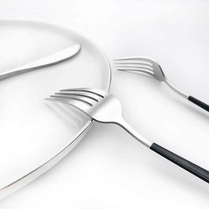 Gugrida Black Silver Flatware, Royal 5 Piece Matte Black Handle 18/10 Stainless Steel Tableware Sets for 1 Including Forks Spoons Knives, Camping Silverware Travel Utensils Set Cutlery Black/Silver