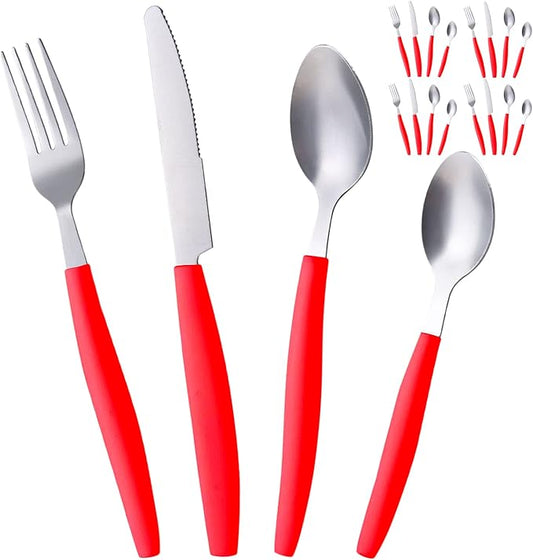 ALPINE CUISINE Flatware Set 16 Piece Service for 4, Stainless Steel Flatware Cutlery Set Includes Dinner Knives/Forks/Spoons - Great for Camping or College Dorms - Dishwasher Safe - Red