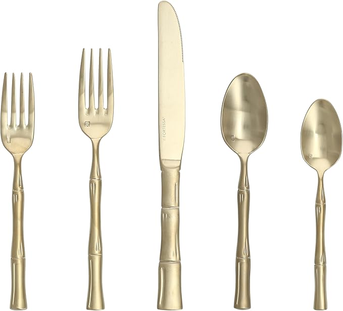 Fortessa Royal Pacific 18/10 Stainless Steel, 5 Piece Flatware Set (Service for 1), Brushed Champagne