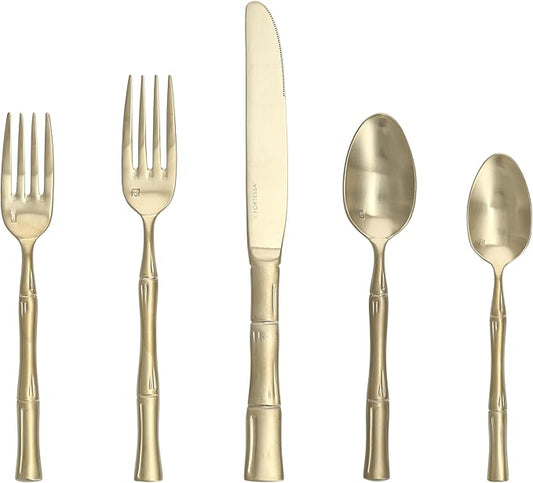 Fortessa Royal Pacific 18/10 Stainless Steel, 5 Piece Flatware Set (Service for 1), Brushed Champagne