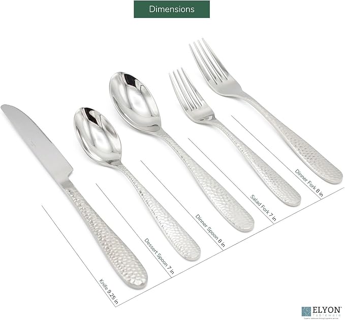 Elyon Carroll Hammered 20-Piece Reflective Silver Flatware Set, Stainless Steel, Service For 4