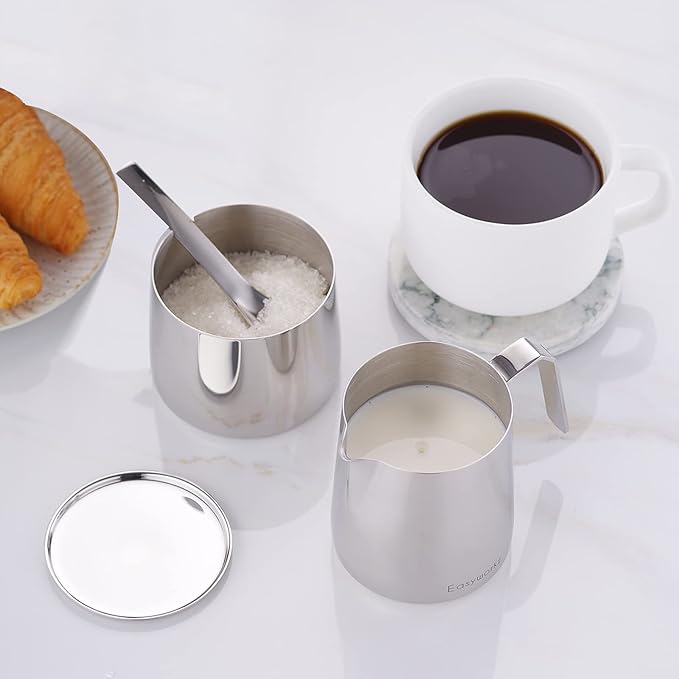 Easyworkz Stainless Steel 304 Creamer and Sugar Bowl with Spoon Coffee Serving Set Chrome