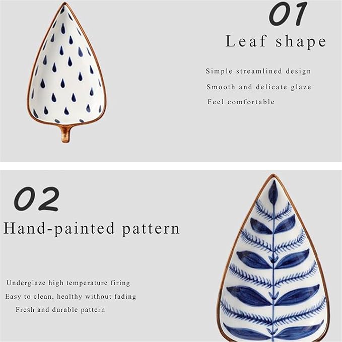 Condiment Tray Japanese Style Leaf Shape Ceramic Sauce Dishes 3.35 Inch Condiments Dish Dipping Plates Soy Sauce Vinegar Appetizer Dishes or Seasoning（with Tray） Dip Sets(B)