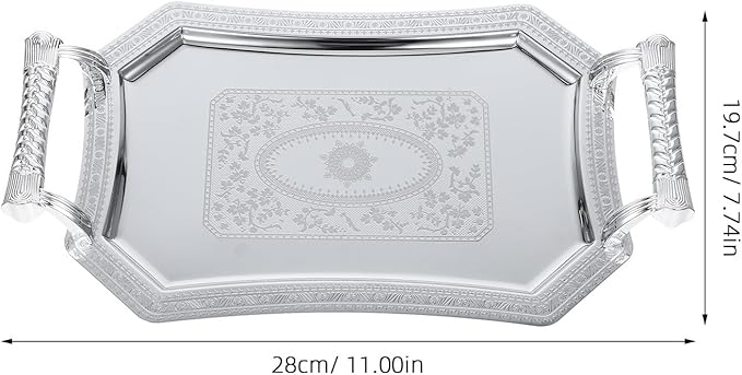 Garneck Silver Stainless Steel Serving Tray, European Style Geometric Metal Dinner Platter 28X20Cm, Fruit and Snack Plate for Entertaining and Dining Table Use
