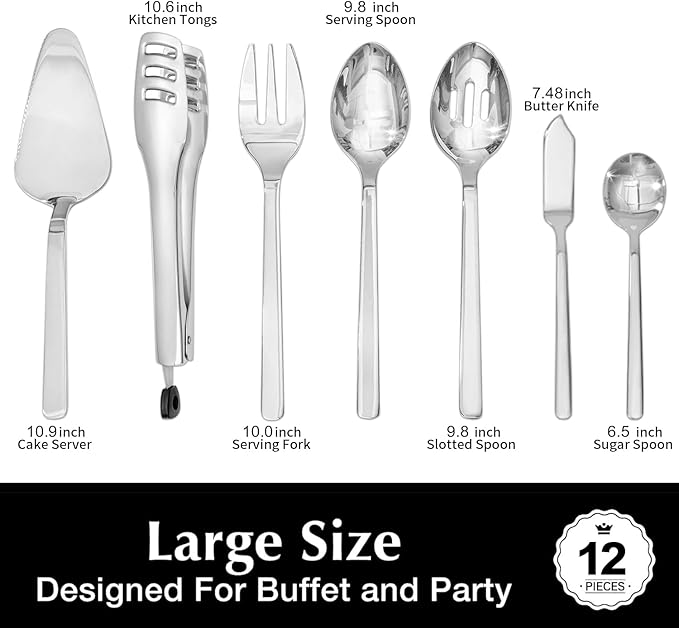 KINGSTONE 60 Piece Hammered Silverware Set and 12 Piece Serving Utensils Set