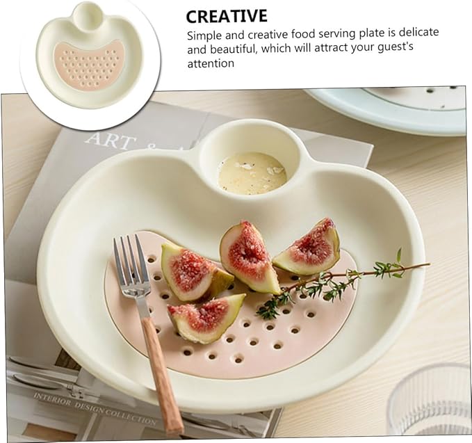 Healifty Draining Design Ceramic Plate Dumpling Dipping Dish Sauce Compartment Multi-purpose Serving Tray