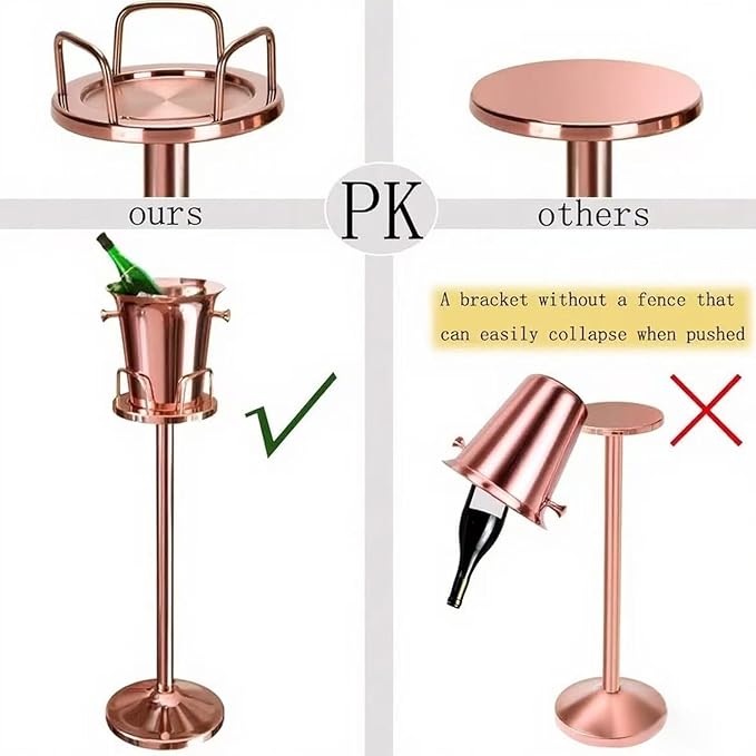 Ice Bucket with Stand Christmas Stainless Steel Standing Bucket Ice Cube Container, Wine Bucket on Rack Champagne Bucket for Wine Beer KTV Club Bar Bbq Party Wedding, 12lb 5L,Rose Gold,2 packs