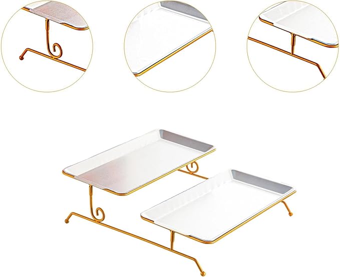 Fruit Tray Dessert Tray Serving Dish Two Layer Platter Organizer Iron Construction Modern Design Suitable for Gift Giving Dining Table Event, Silver