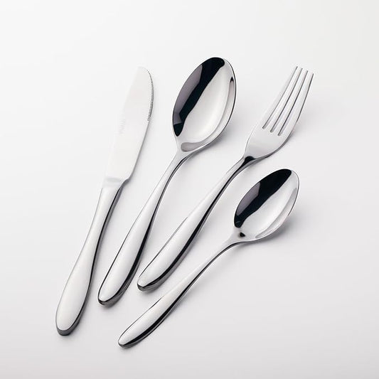VIVANI 16 Piece Slender Silverware Set for 4, Forged Stainless Steel Flatware Set with Steak Knives, Waterdrop Handle Cutlery Set for Home, Hotel, Dishwasher Safe, New Home Gift