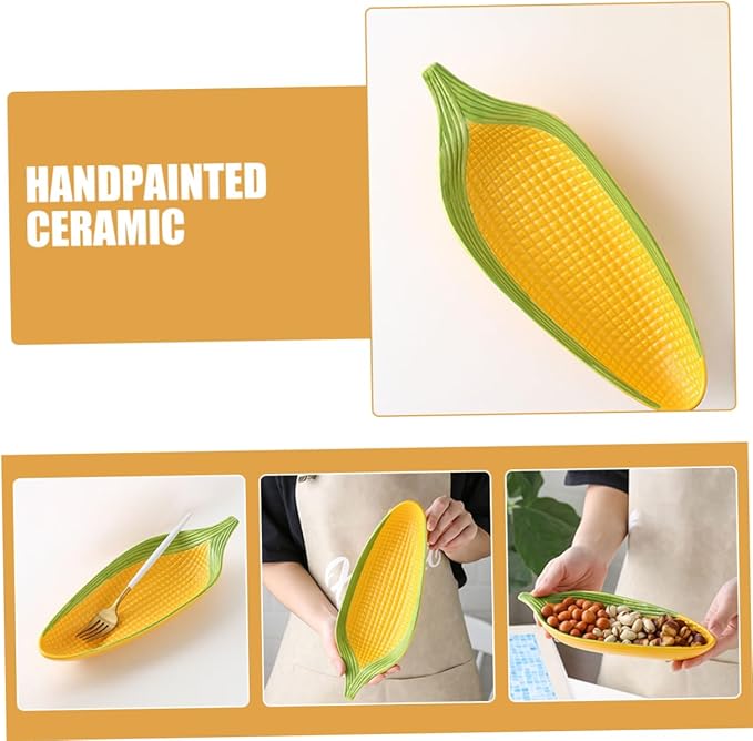 Zerodeko Handpainted Ceramic Corn Plates with Shape for Snacks Appetizers and Desserts Serving Trays with Non-Slip Bottom Microwave and Dishwasher Safe