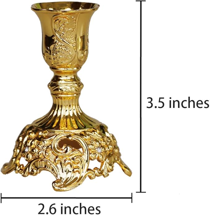 Taper Candle Holders with Deluxe Engraved Design, Set of 2 Premium Candlestick Holders in Gold