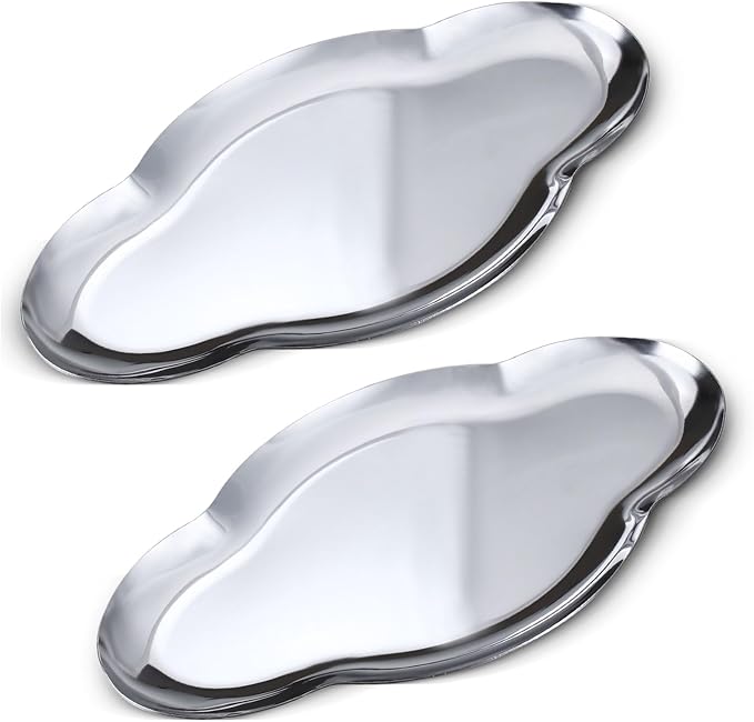 2Pcs Stainless Steel Jewelry Tray, 9in Cute Cloud Bathroom Decorative Tray Trinket Dish, Ring Dish Vanity Tray for Perfume Key Candle Aesthetic Room Decor (Silver)