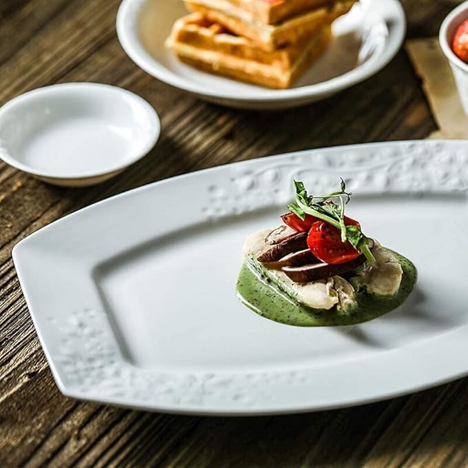Ceramics Dinner Sets,Bowl/Dish/Plate|44 Pieces Dinnerware Embossed Pattern Tableware Set White -Family Party and Kitchen Restaurant Plates