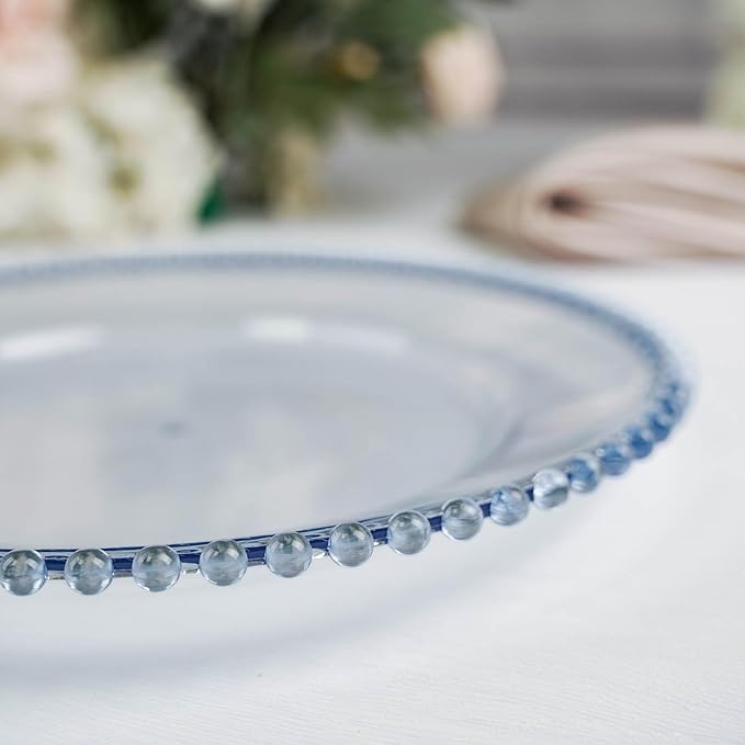 Efavormart 12-Pack Acrylic Charger Plates 13" Round Transparent Dusty Blue with Beaded Rim - Decorative Dinner Party Serving Plates