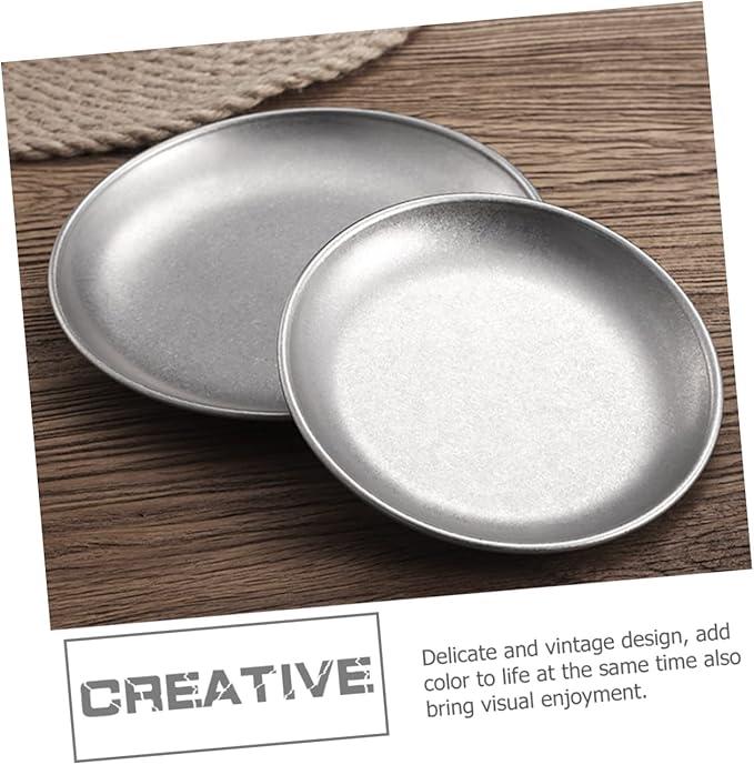 OUNONA Vintage Round BBQ Serving Tray Stainless Steel Snack Plate for Camping Picnics Household Use Versatile Food Dish for Snacks Fruits and Fried Foods