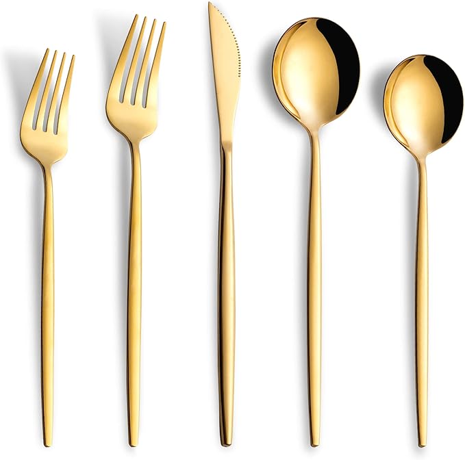 20 Piece Gold Silverware Set,Stainless Steel Flatware Cutlery Set Service for 4 Including Forks Spoons Knives,Kitchen Utensil Set,Tableware for Home and Restaurant, Dishwasher Safe