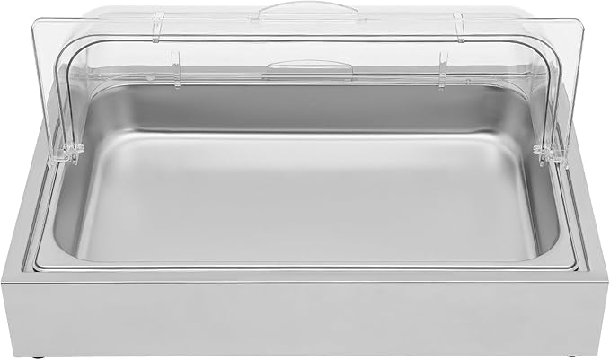 Serving Tray 6L/1.59Gal Ice Food Serving Display Tray with Clear Cover & Ice Box Stainless Steel Buffet Cold Serving Cooler Platter for Outdoor Buffets, Parties, and Street Vendors
