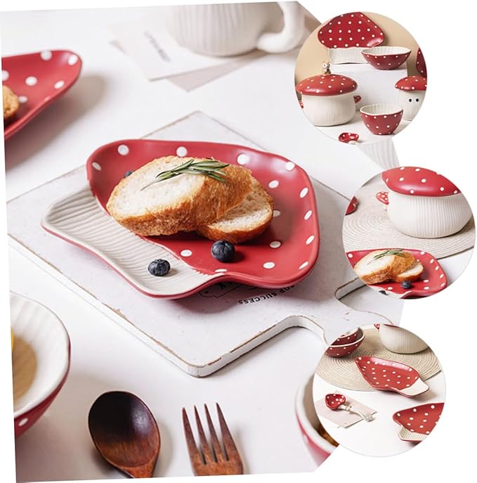 OUNONA Mushroom Ceramic Plate Salad Serving Bowl Design Multi-function Kitchen Supplies