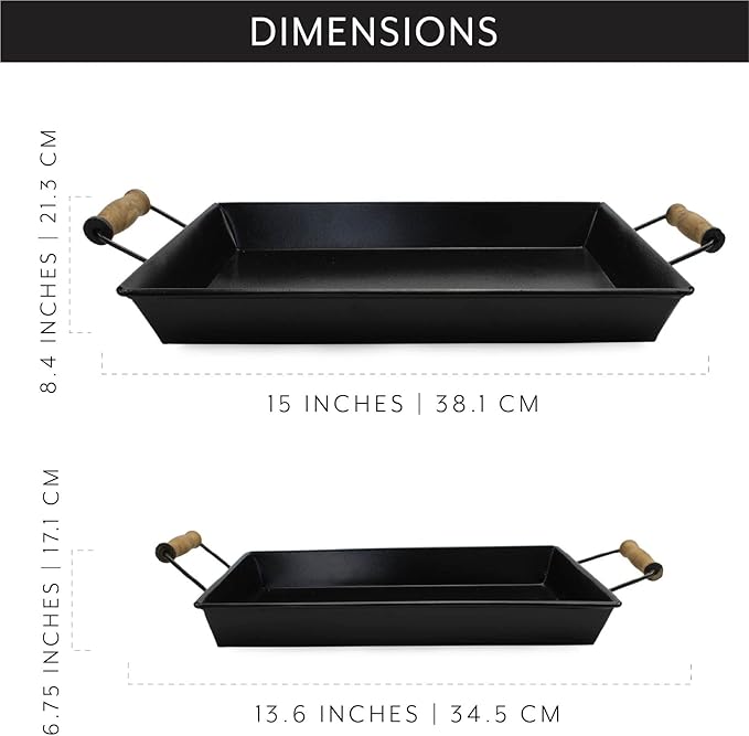 AuldHome Design Enamelware Rustic Trays (Set of 2, Small & Medium, Black); Farmhouse Decor Rectangular Trays w/Handles
