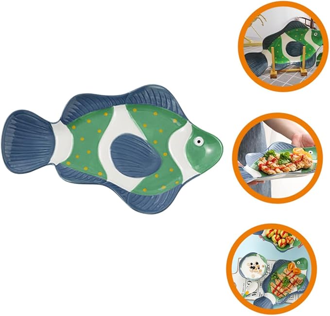 ABOOFAN Ceramic Fish Serving Plate Fish Shaped Dish for Sushi Sashimi and Appetizers Design for Home Restaurants and Parties Easy to Clean