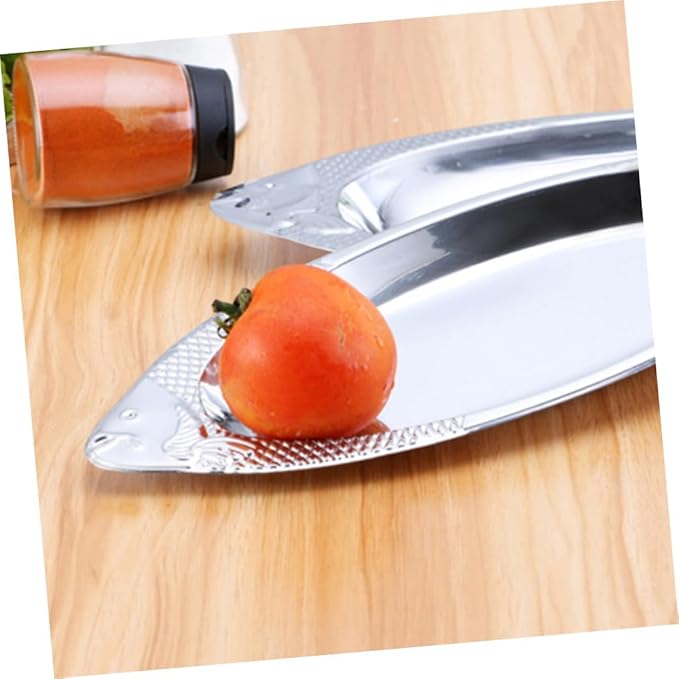 VOSAREA 2pcs Stainless Steel Fish Plate Charcuterie Boards Grilling Plate Serving Trays