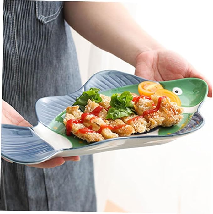 Amosfun Shark Plate Ceramic Serving Dish Set Hand-painted Creative Japanese Food Server for Boys and Girls Unique Fish-shaped Dinnerware for Home Use and Parties