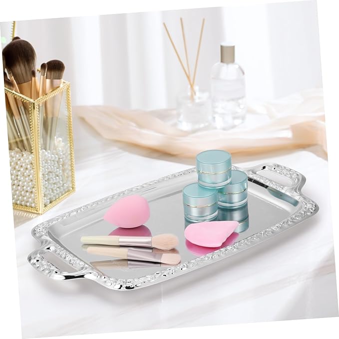 Garneck 2pcs Metal Serving Tray Storage Plate Tableware Tray for Kitchen Living Room Food Storage 15. 35x9. 05 Inch Silver