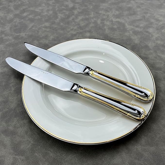 Gold Silverware Set 28 Piece Stainless Steel Golden Flatware Set for 7, Silver Tableware Set with Gold-Plated Trim, Gift Package for Christmas and Thanksgiving&Halloween