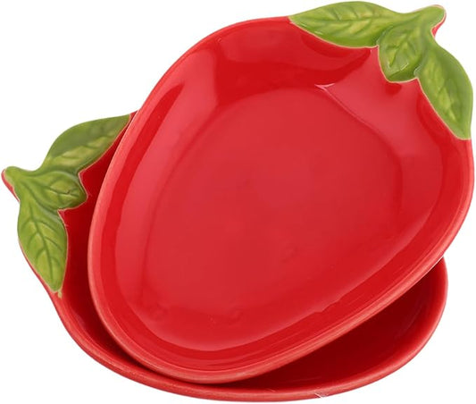 Hemoton 2pcs Cute Strawberry Shape Ceramic Plates for Snacks Appetizers and Sauces Versatile Porcelain Fruit Serving Dishes for Home Restaurant and Party Use