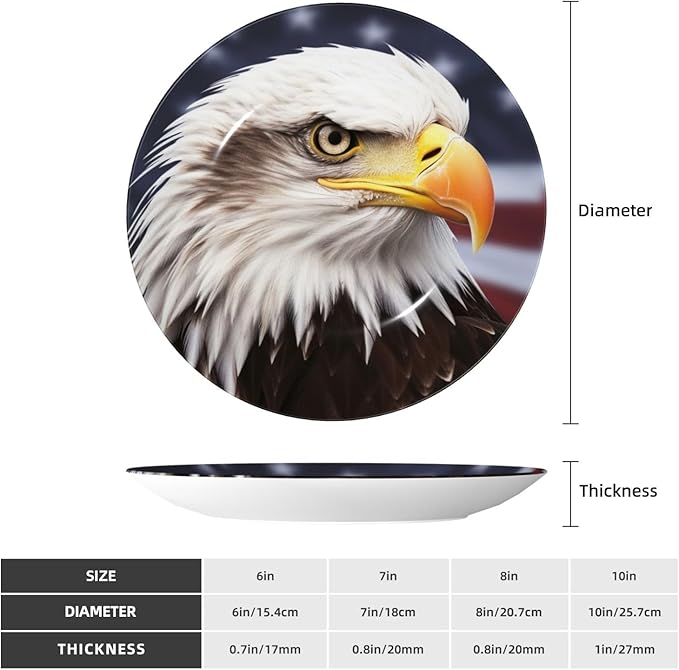 Bald eagle Ceramic Decorative Plates 6in Personalized Bone China Decorative Plate with Display Stand Ceramic Dinner Plate Ornaments Wall Hanging Decoration for Home Decor