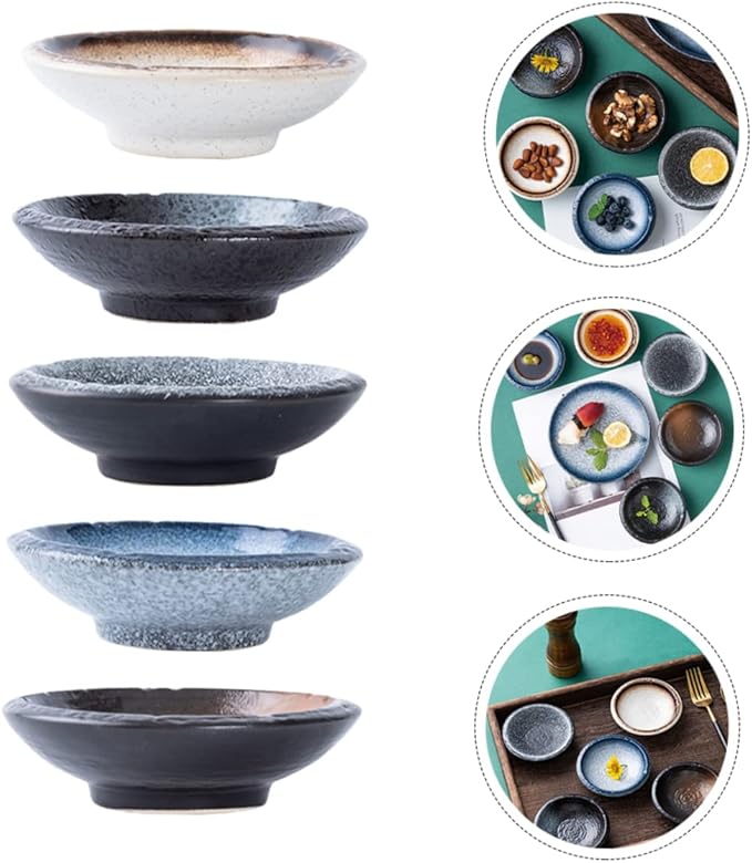 Zerodeko 5pcs Ceramic Dipping Bowl Sauce Dish Seasoning Plate Condiment Bowl Appetizer Dish for Kitchen Party Camping