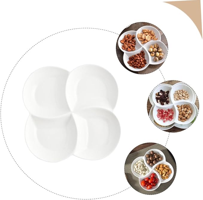 Ceramic 4-Compartment Serving Tray Snack Fruit Plate for Parties Dishwasher Safe Food Plate for Appetizers and Desserts