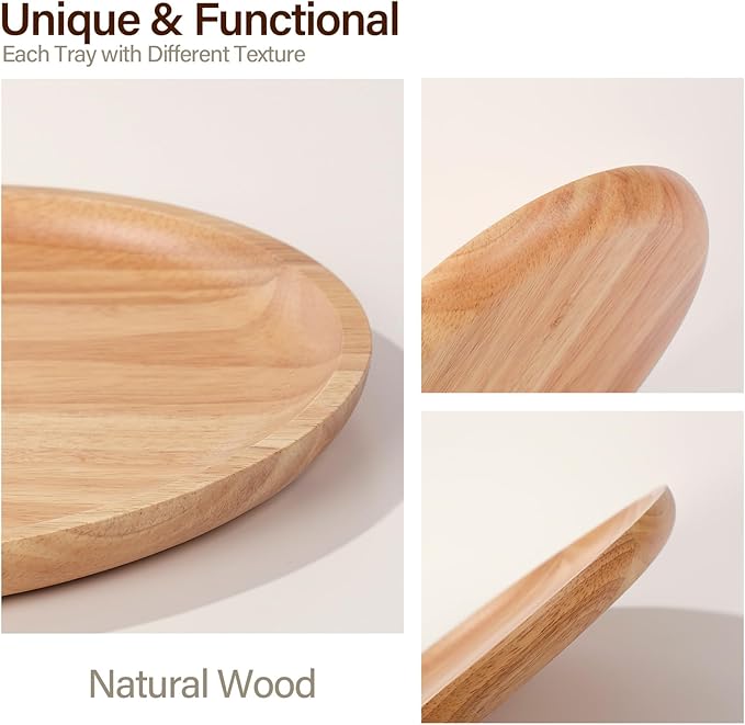 Round Wooden Serving Tray, 10.7" Round Wooden Serving Platter for Bread, Fruit, Dessert, Various Food Storage and Display, Wood Try Organizer for Home Kitchen Countertop