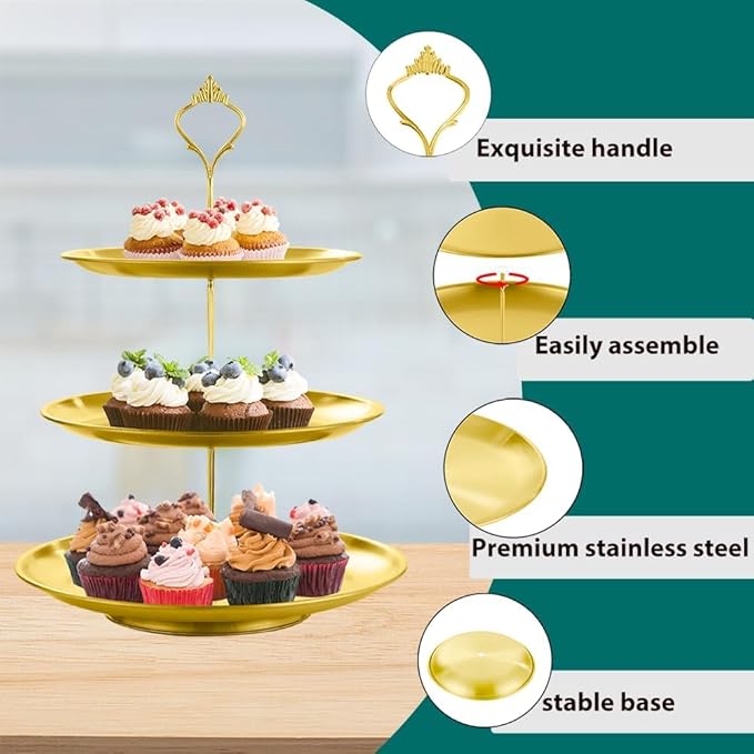 2 Set Stainless Steel Cupcake Stand, Gold Metal Serving Tray Cake Holder Cake Display Stand for Holiday Dessert Table Decorations Birthday Party Wedding