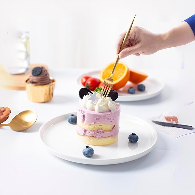 AntoKueh White Small Ceramic Plates Set of 4, 6 Inch Round Porcelain Appetizer Plate,Mini Dessert Plates with lipped Edge for Cake, Snack, Bread