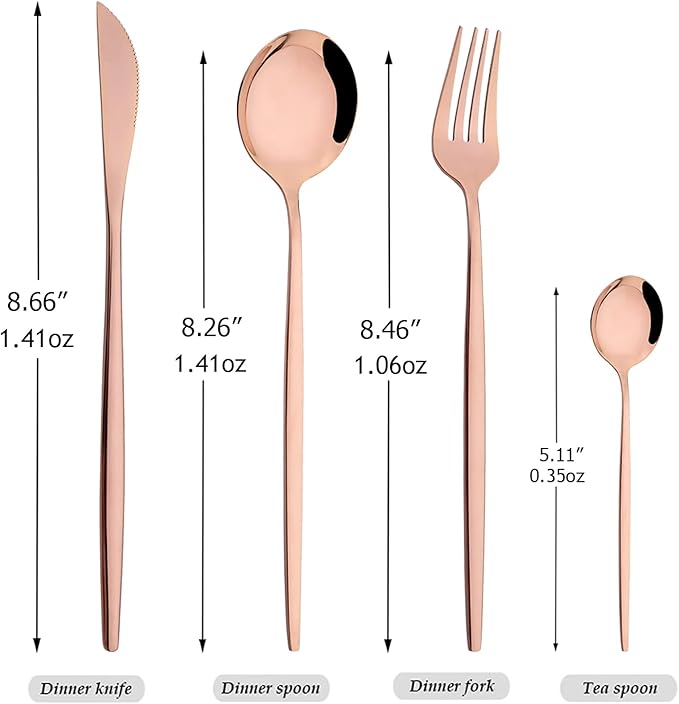 8 Piece Snplowum Flatware Set, 18/0 Stainless Steel Silverware For 2, Kitchen Wedding Gift Utensils For Couple Friend Home Daily Use, Travel Tableware Set, Mirror Rose Gold