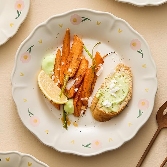 Dipping Bowls Lace Ceramic Plate, Creative Dinner Plate, Flat Plate, Breakfast Plate Appetizer Bowls,One Color-S (One Color S)