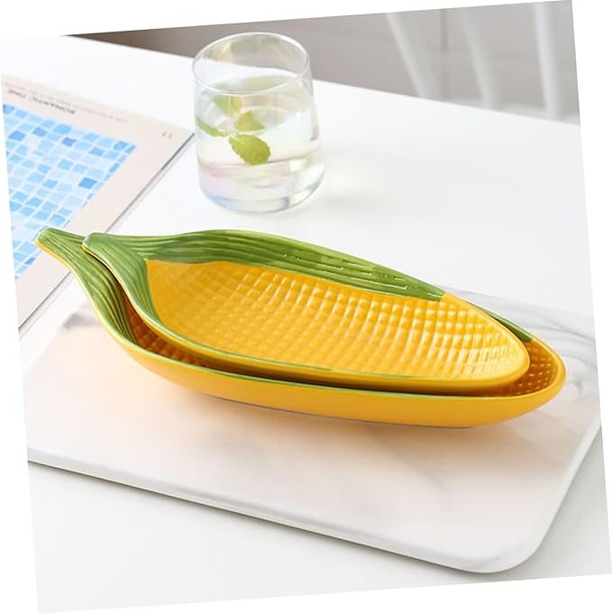 1PC Hand Painted Ceramic Corn Snack Plate Refreshment Serving Dish Unique Kitchen Utensil for Appetizers Fruits Snacks Decorative Tableware for Parties Gatherings