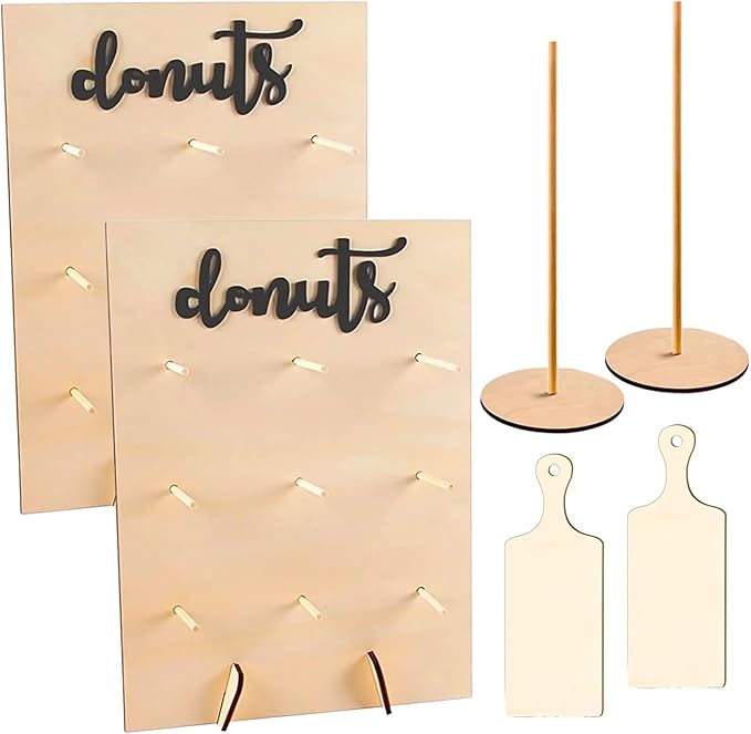 6 Pack Donut Stand Set Includes 2 Donut Wall 2 Donut Display Stand 2 Donut Board, Doughnut Wall, Decorative Doughnut and Bagel Holder for Birthday, Wedding, Baby Shower, Party