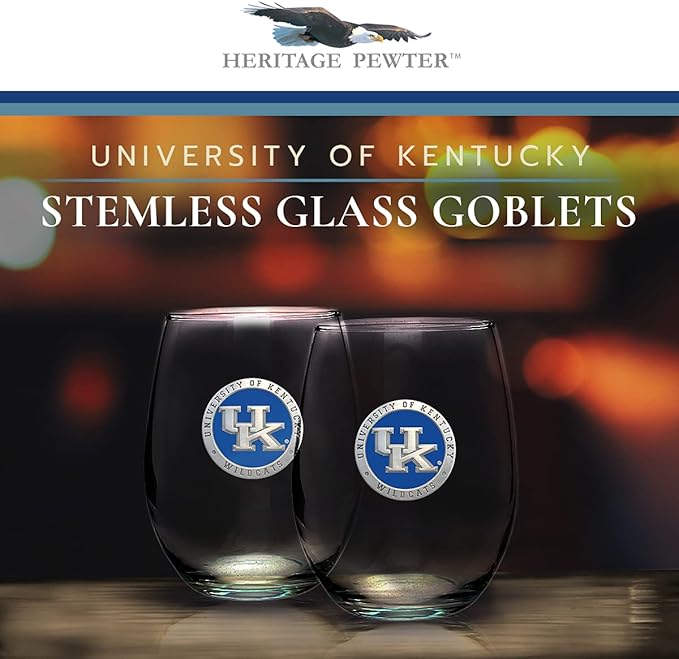 Heritage Pewter Kentucky Stemless Glass Goblets – Set of 2 | 15 OZ Goblet Wine Glasses | Expertly Crafted Pewter Glass